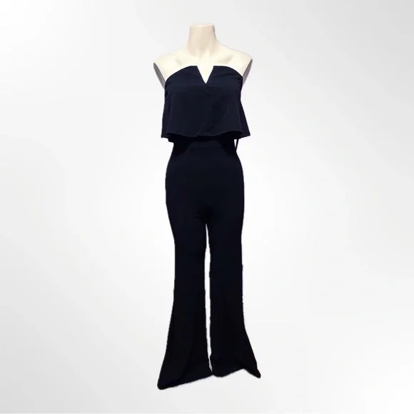 Bebe Black Strapless Jumpsuit with Ruffle Front - Picture 3 of 5